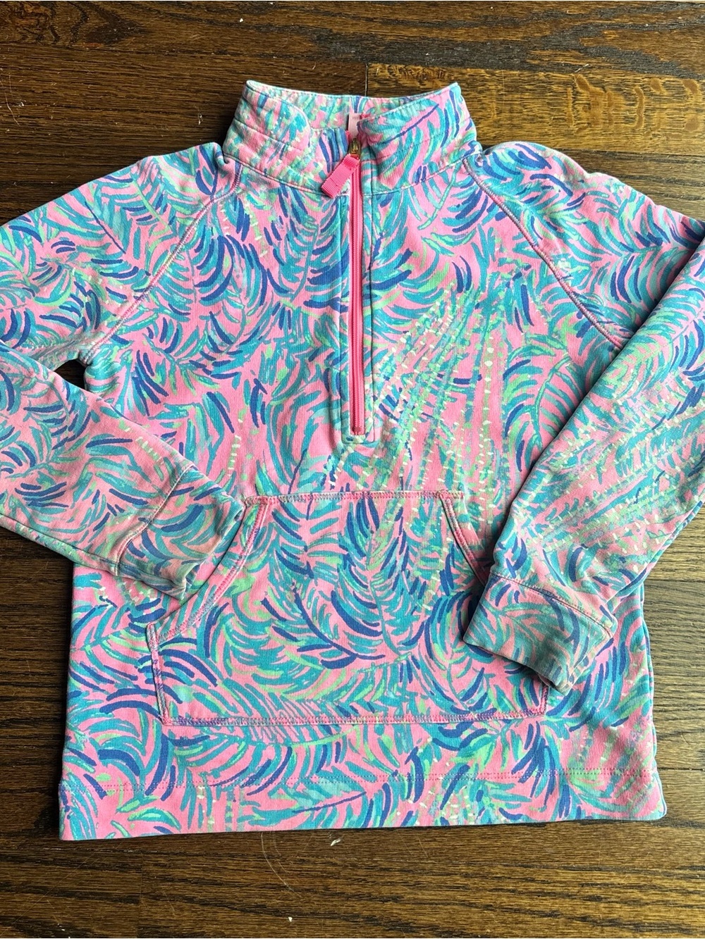 Lilly Pulitzer Girls Pink Blue Green Tropical Floral 1/4 Zip Pullover M 6-7